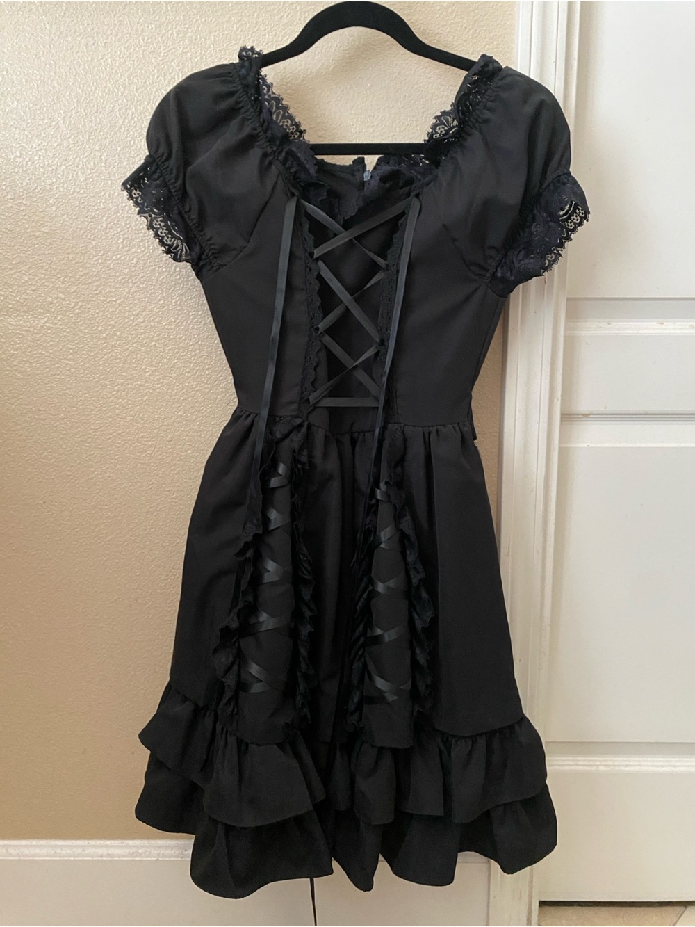 Black Lace-Up Gothic Mini Dress